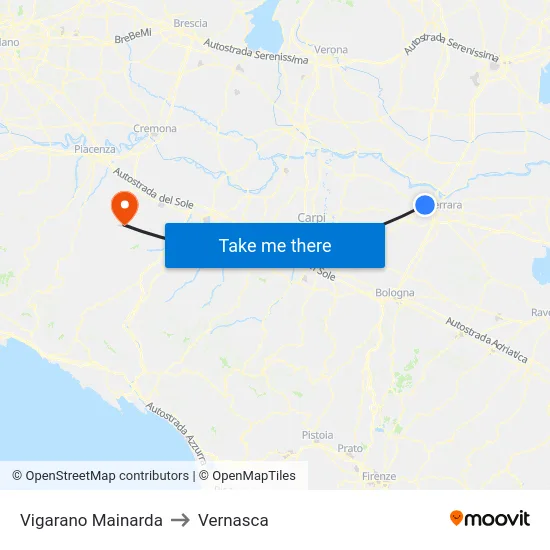 Vigarano Mainarda to Vernasca map