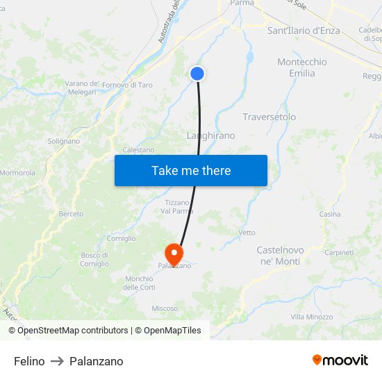 Felino to Palanzano map