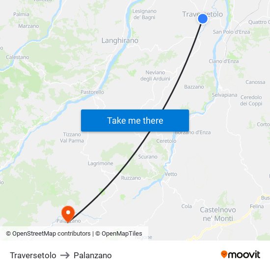 Traversetolo to Palanzano map