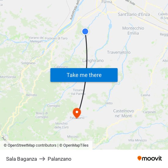 Sala Baganza to Palanzano map