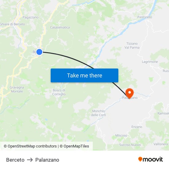 Berceto to Palanzano map