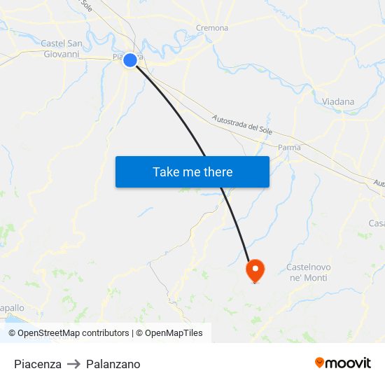 Piacenza to Palanzano map