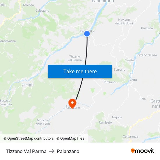 Tizzano Val Parma to Palanzano map