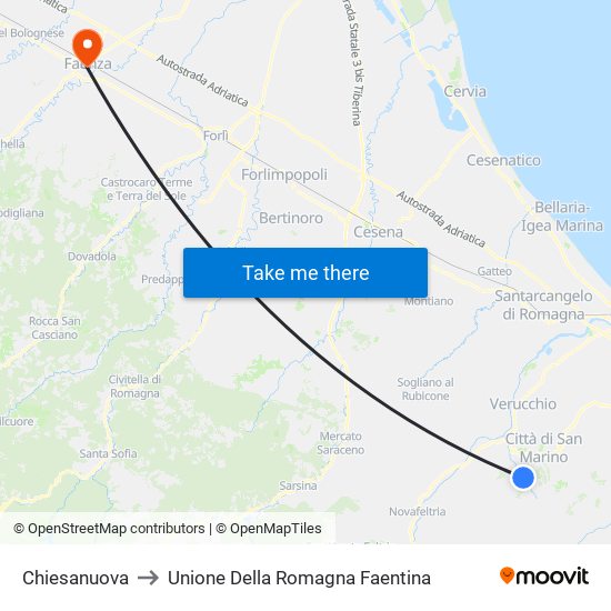 Chiesanuova to Unione Della Romagna Faentina map