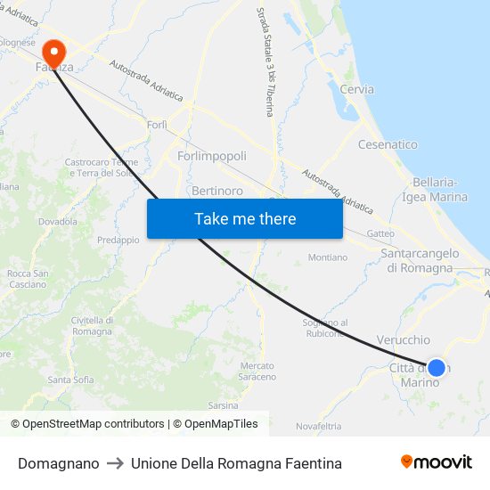 Domagnano to Unione Della Romagna Faentina map