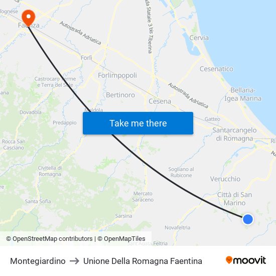 Montegiardino to Unione Della Romagna Faentina map