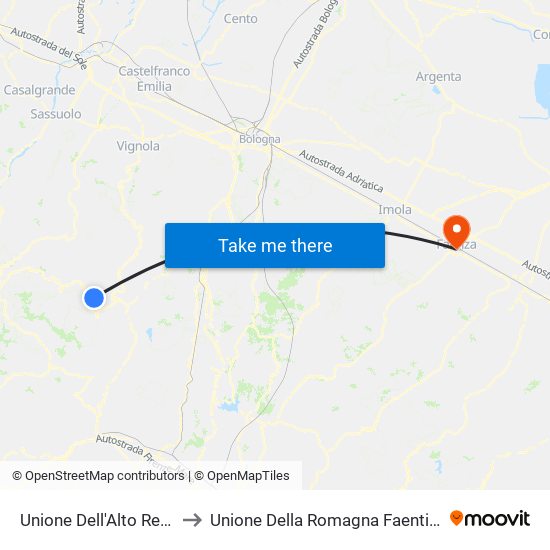 Unione Dell'Alto Reno to Unione Della Romagna Faentina map