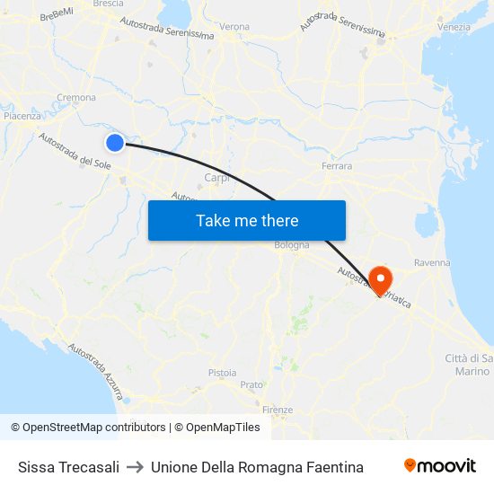 Sissa Trecasali to Unione Della Romagna Faentina map