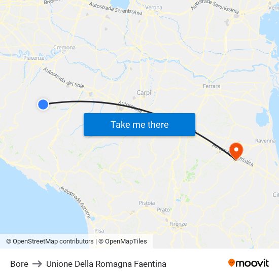 Bore to Unione Della Romagna Faentina map