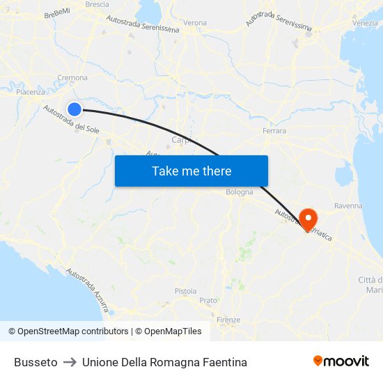 Busseto to Unione Della Romagna Faentina map
