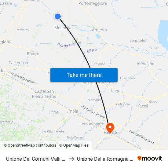 Unione Dei Comuni Valli E Delizie to Unione Della Romagna Faentina map