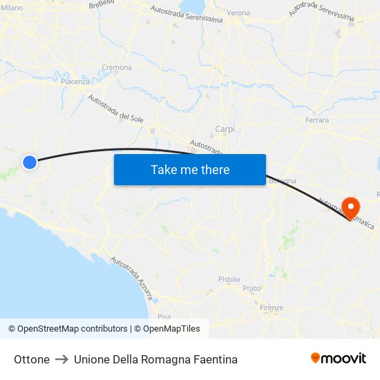 Ottone to Unione Della Romagna Faentina map