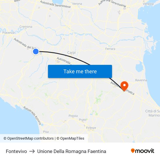 Fontevivo to Unione Della Romagna Faentina map