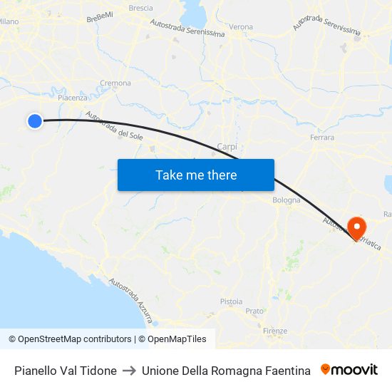 Pianello Val Tidone to Unione Della Romagna Faentina map