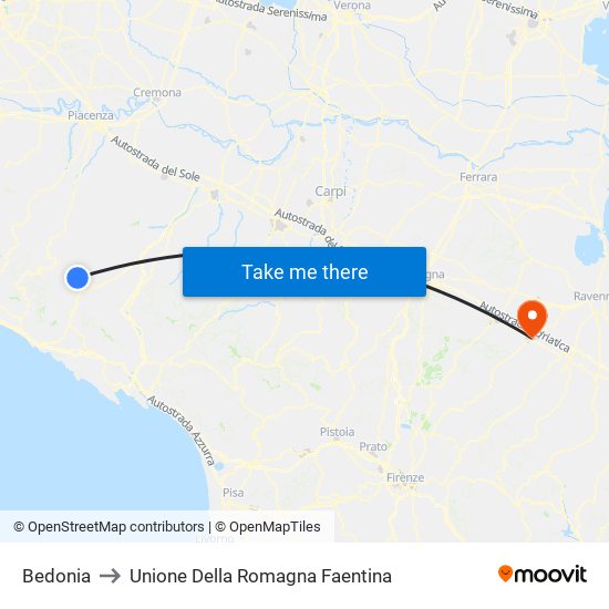 Bedonia to Unione Della Romagna Faentina map