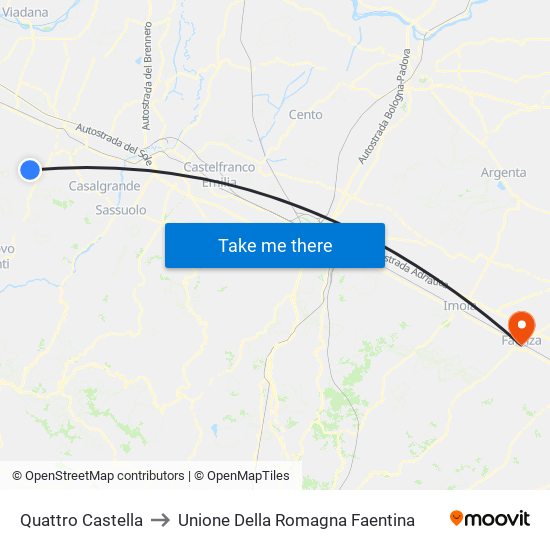 Quattro Castella to Unione Della Romagna Faentina map
