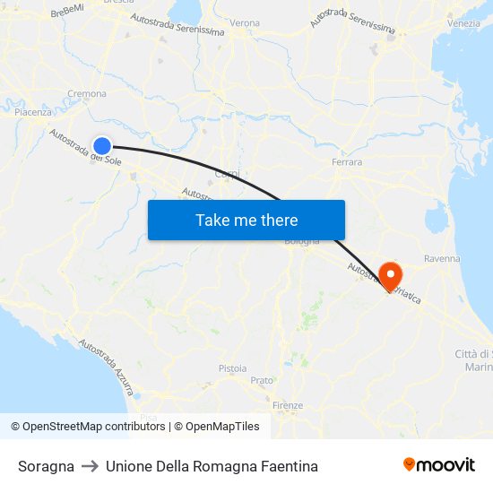 Soragna to Unione Della Romagna Faentina map