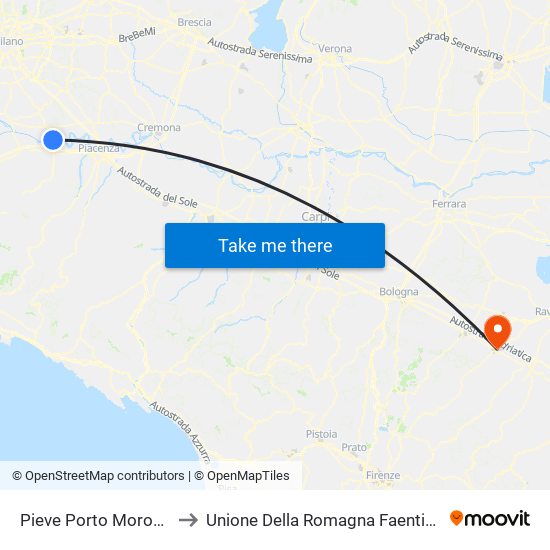 Pieve Porto Morone to Unione Della Romagna Faentina map