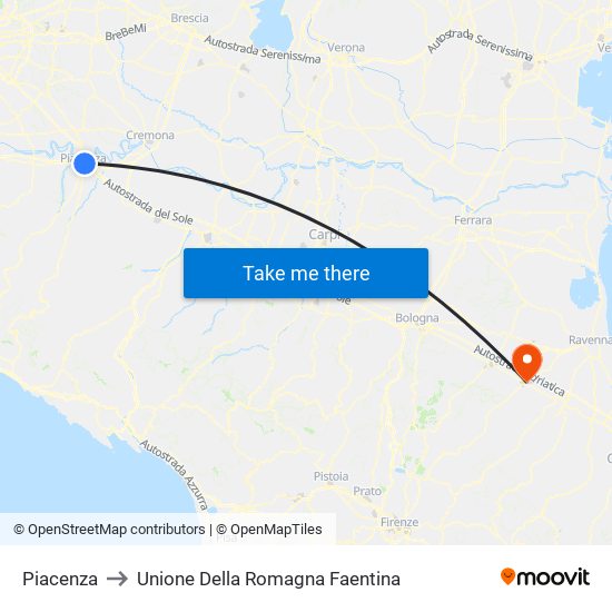 Piacenza to Unione Della Romagna Faentina map