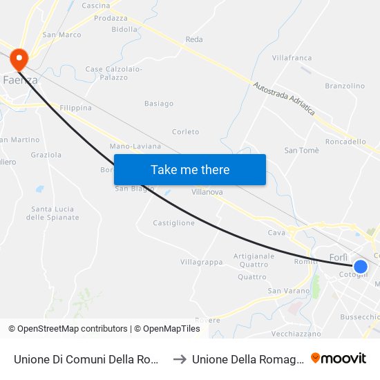 Unione Di Comuni Della Romagna Forlivese to Unione Della Romagna Faentina map