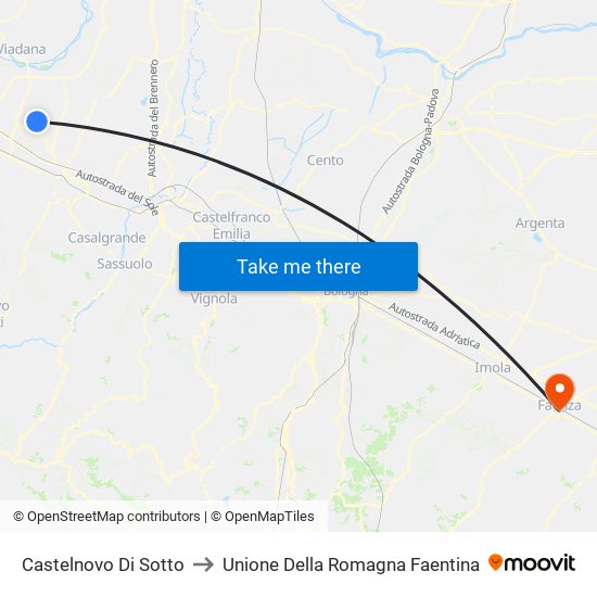 Castelnovo Di Sotto to Unione Della Romagna Faentina map