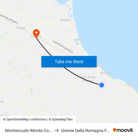 Montescudo-Monte Colombo to Unione Della Romagna Faentina map