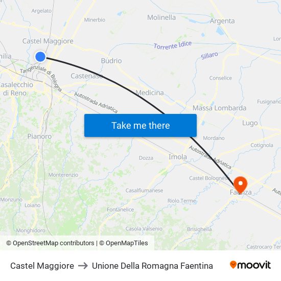 Castel Maggiore to Unione Della Romagna Faentina map