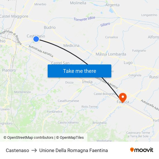 Castenaso to Unione Della Romagna Faentina map