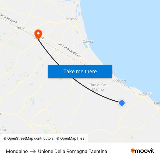 Mondaino to Unione Della Romagna Faentina map