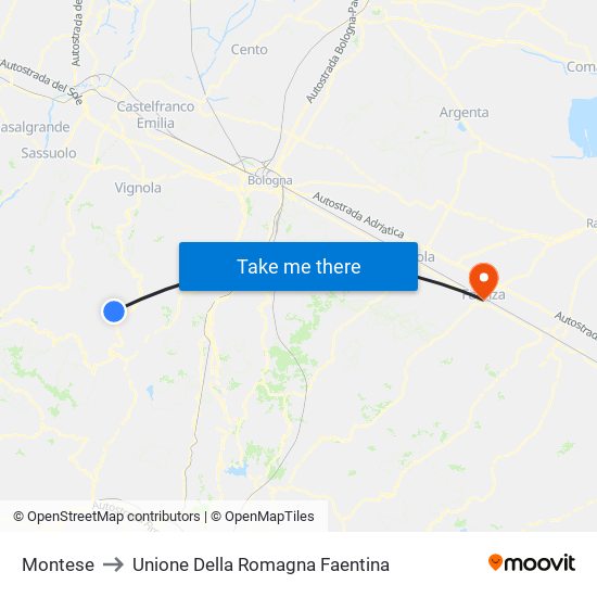 Montese to Unione Della Romagna Faentina map