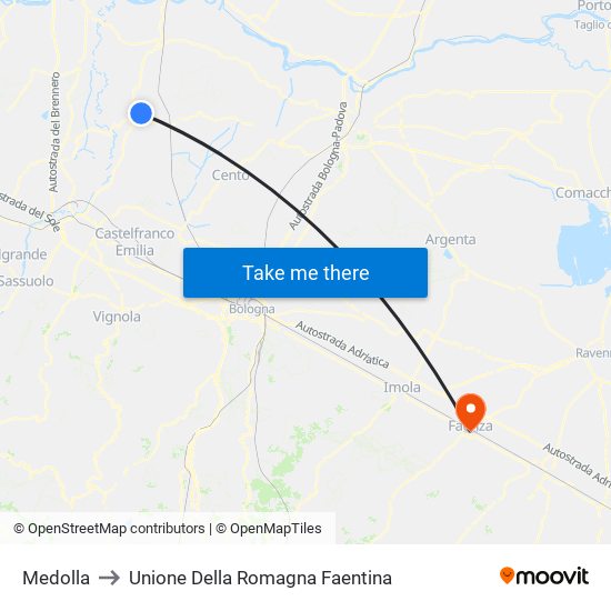 Medolla to Unione Della Romagna Faentina map