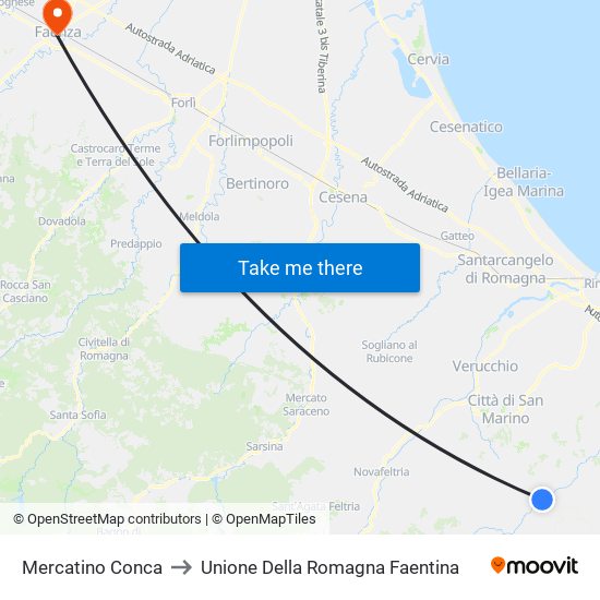Mercatino Conca to Unione Della Romagna Faentina map