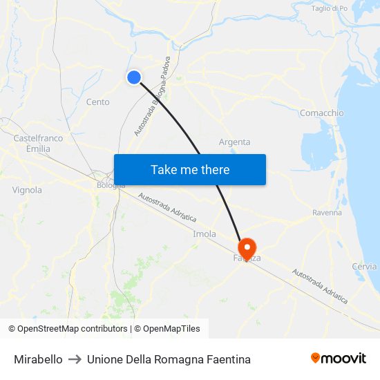 Mirabello to Unione Della Romagna Faentina map