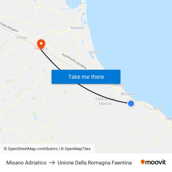 Misano Adriatico to Unione Della Romagna Faentina map