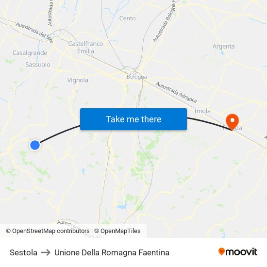 Sestola to Unione Della Romagna Faentina map