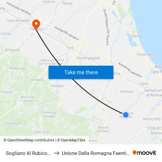 Sogliano Al Rubicone to Unione Della Romagna Faentina map