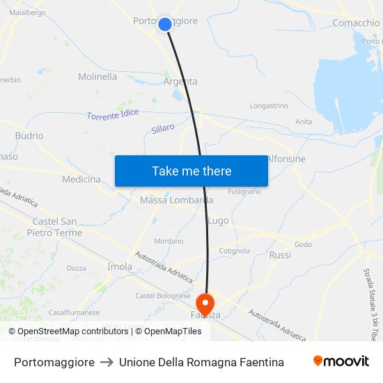 Portomaggiore to Unione Della Romagna Faentina map