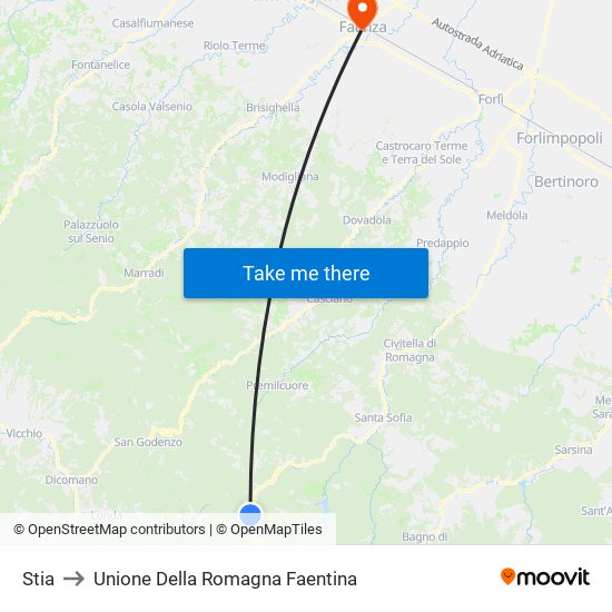 Stia to Unione Della Romagna Faentina map