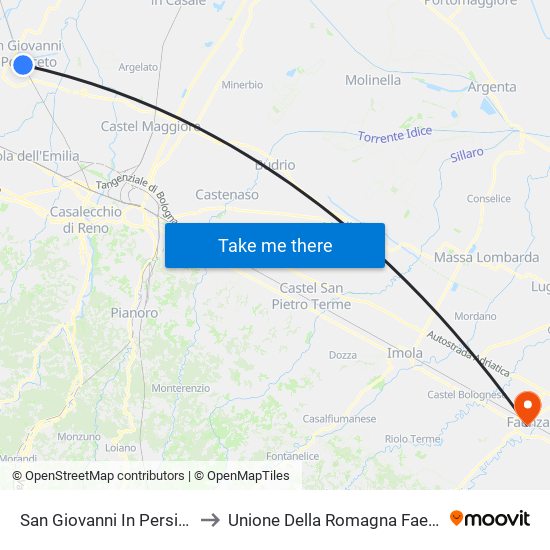 San Giovanni In Persiceto to Unione Della Romagna Faentina map