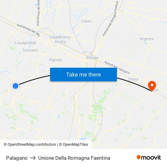 Palagano to Unione Della Romagna Faentina map