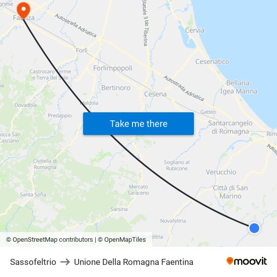 Sassofeltrio to Unione Della Romagna Faentina map