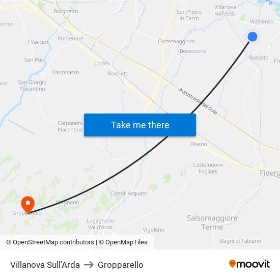 Villanova Sull'Arda to Gropparello map