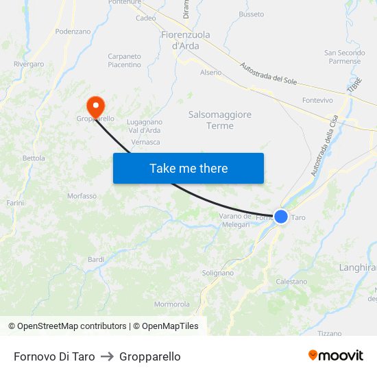 Fornovo Di Taro to Gropparello map