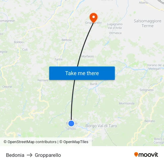 Bedonia to Gropparello map