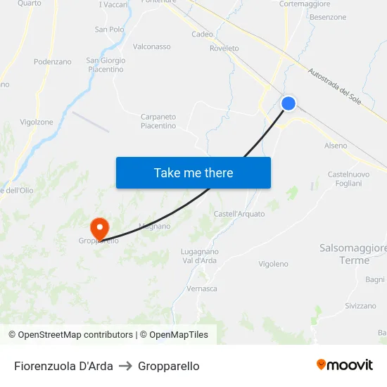 Fiorenzuola D'Arda to Gropparello map