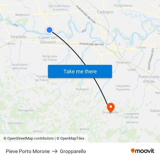 Pieve Porto Morone to Gropparello map