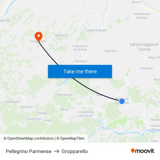 Pellegrino Parmense to Gropparello map