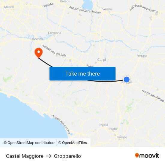 Castel Maggiore to Gropparello map