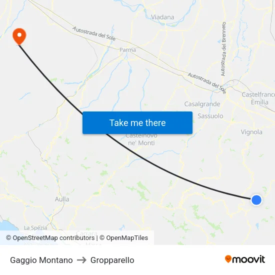Gaggio Montano to Gropparello map