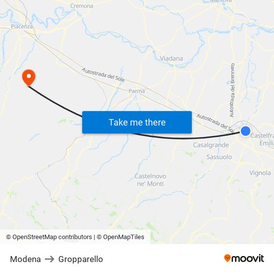 Modena to Gropparello map